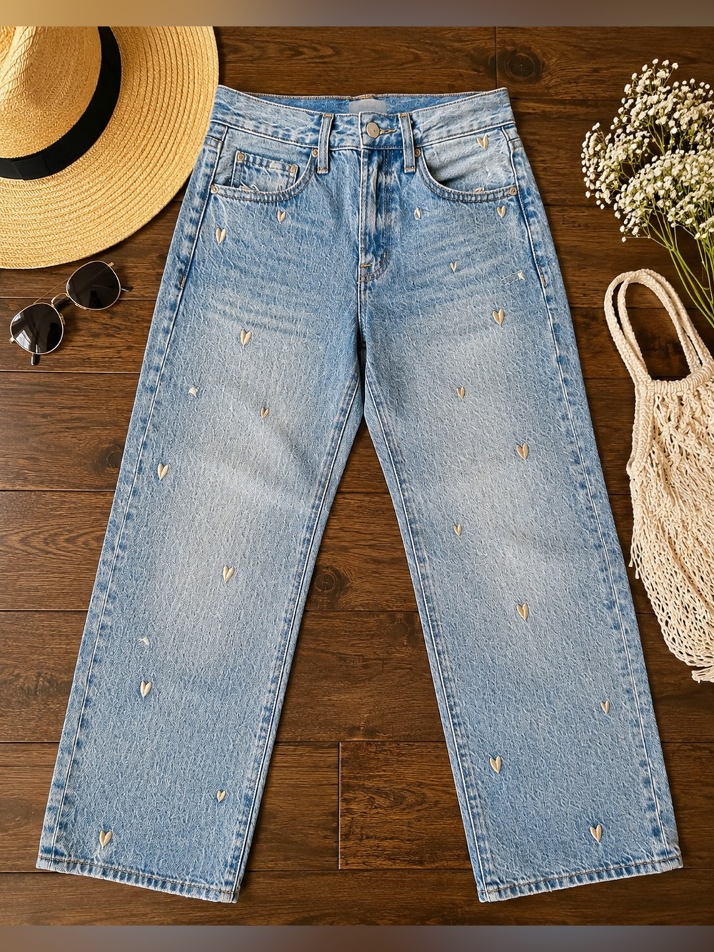 Pistola Petite Lexi Heart Confetti Bowed Straight Leg Jeans 23P Rare Denim NWT